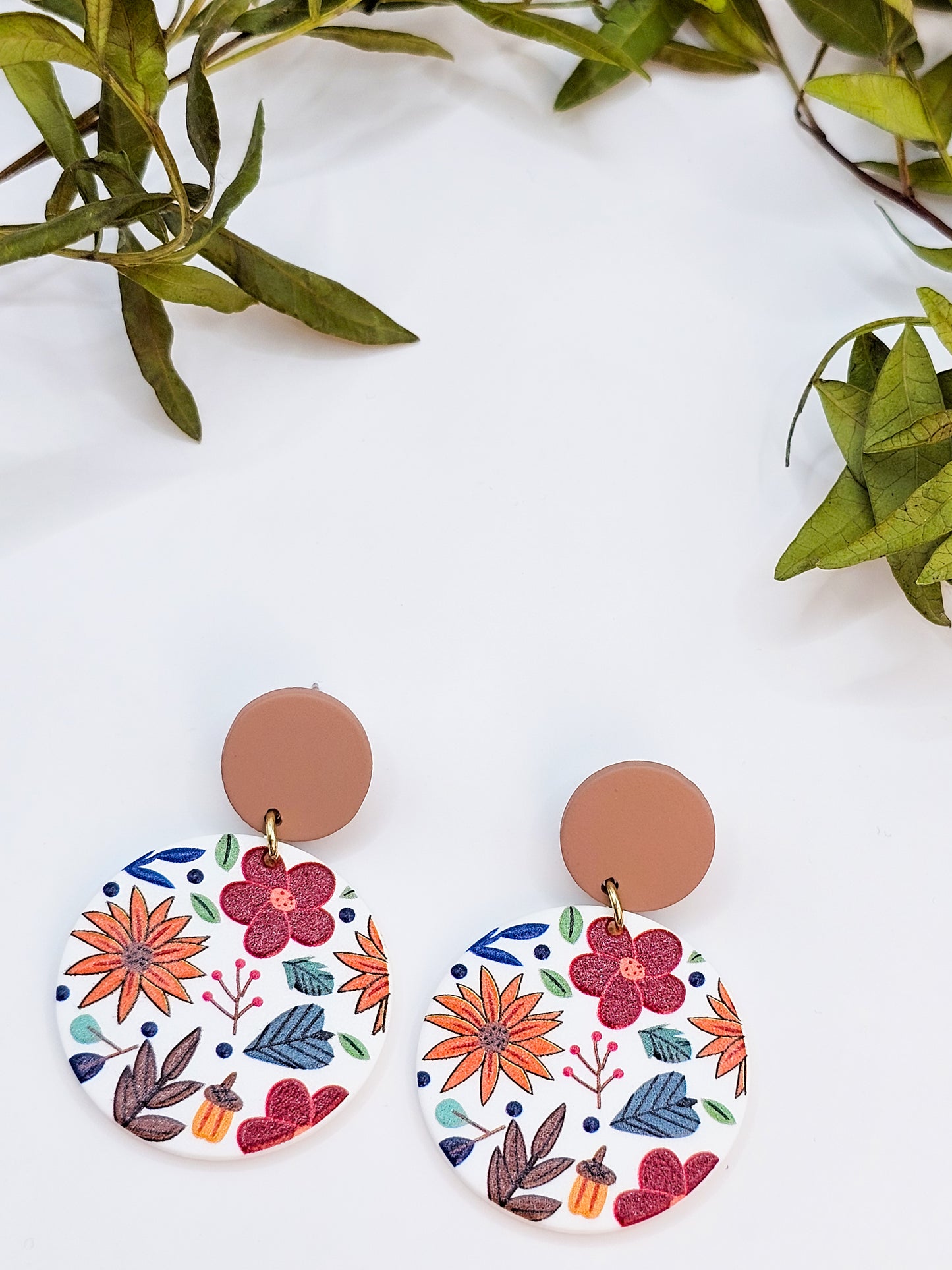 Daisy Floral Acrylic Round Dangles