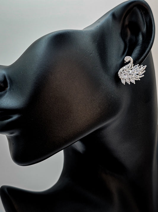 Silvery Zirconium Swan Sparkling Studs
