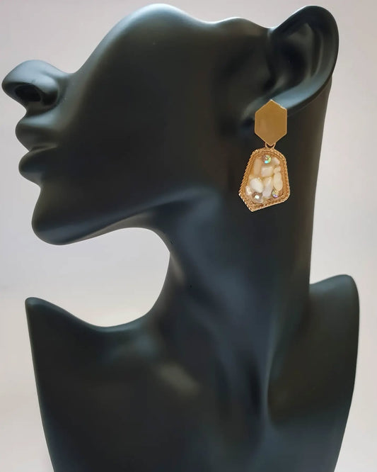 Vintage Retro Ivory Stone Earrings