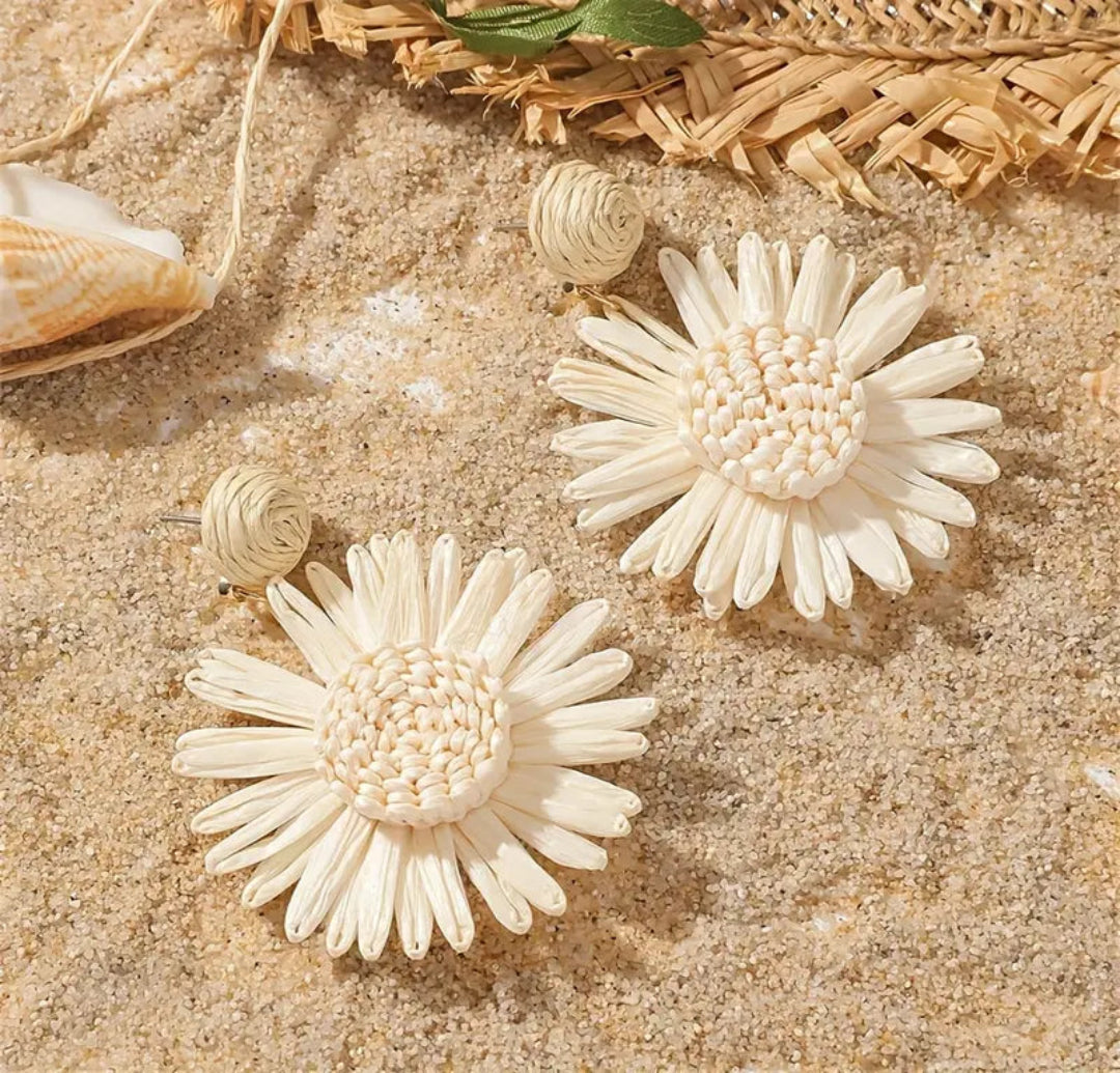 Boho Daisy Raffia Earrings