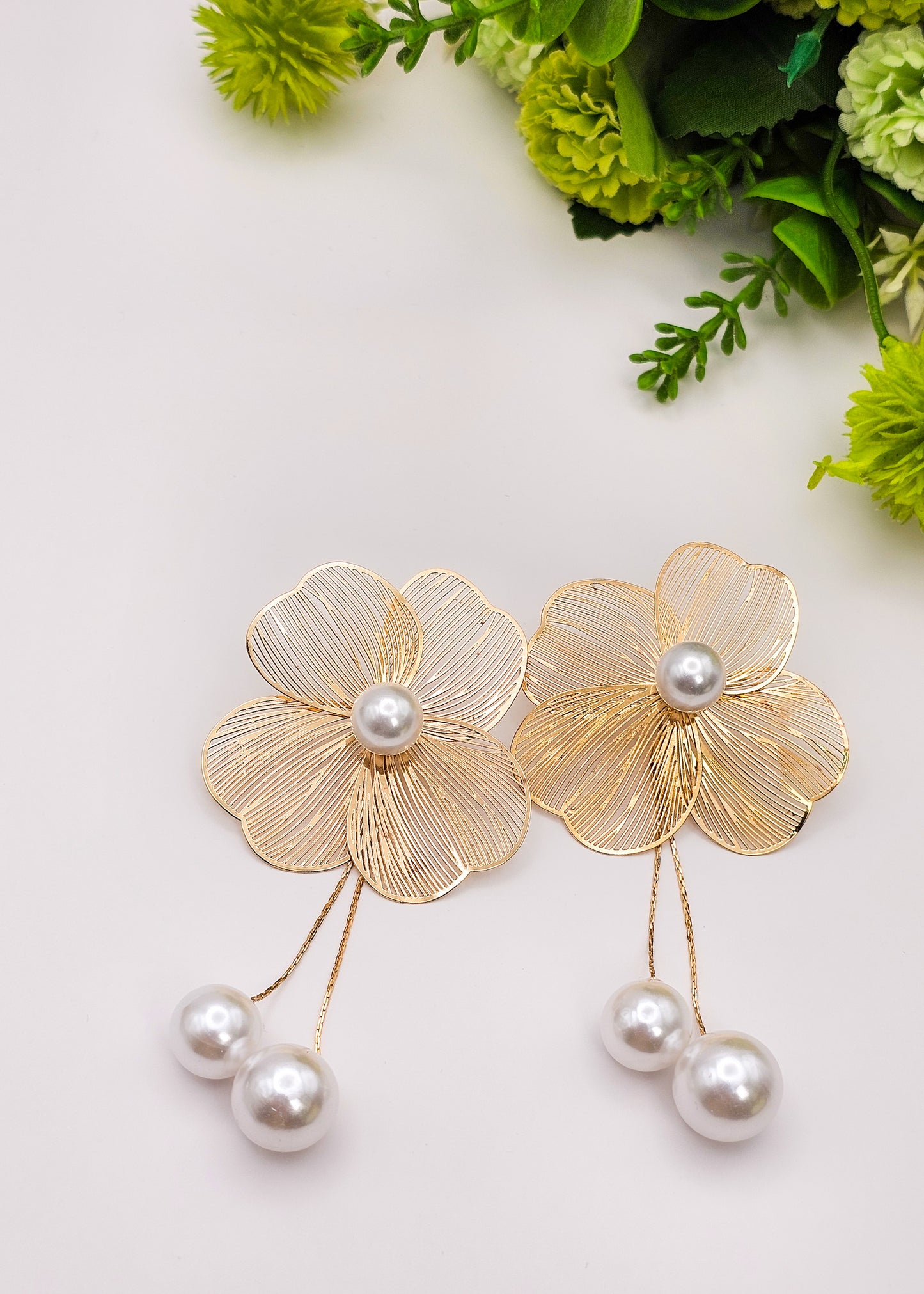 Pearl Flower Tassel Drop Earrings