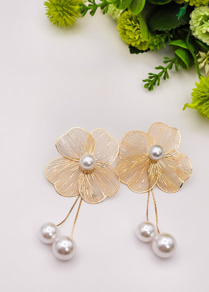 Pearl Flower Tassel Drop Earrings