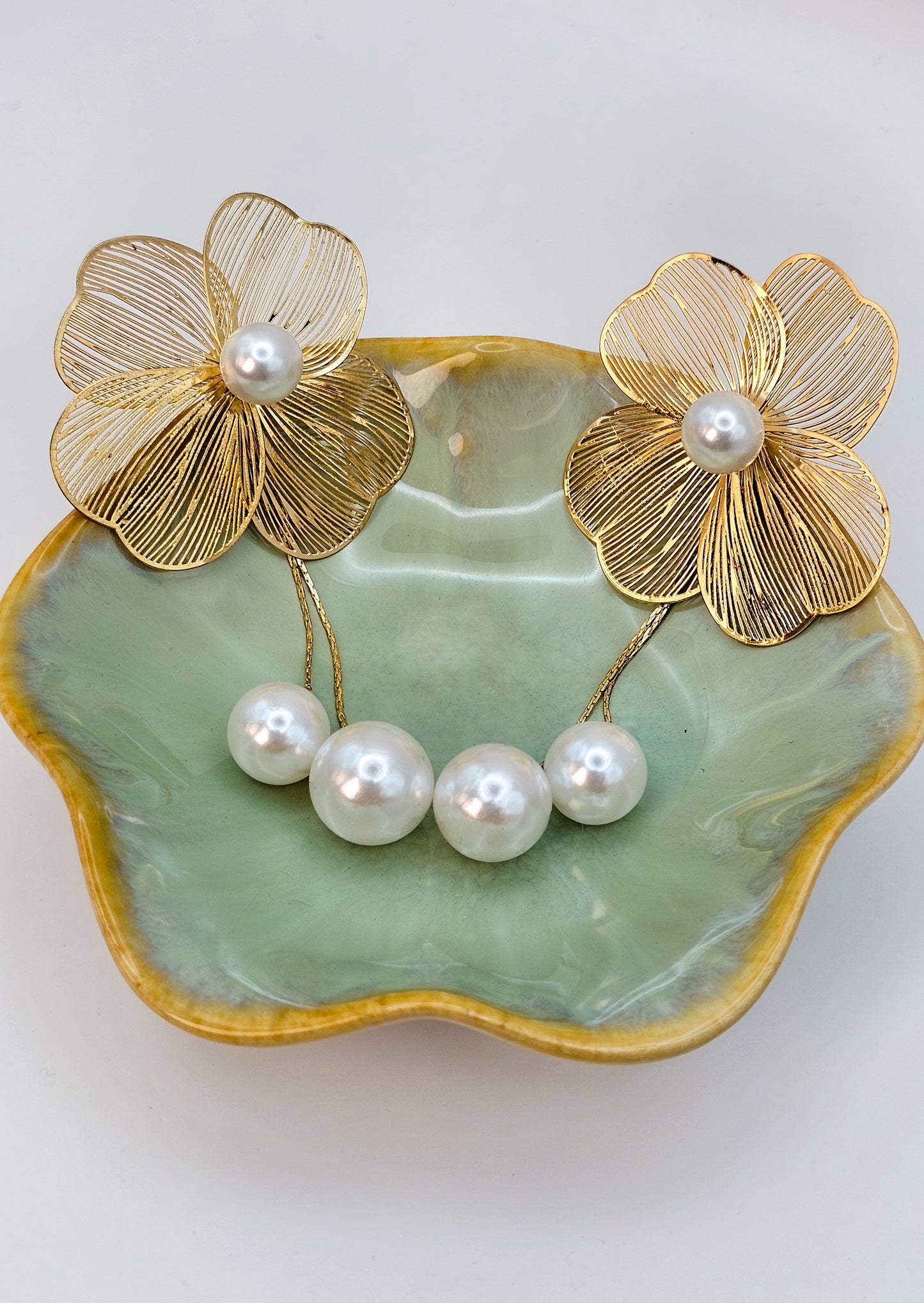 Pearl Flower Tassel Drop Earrings