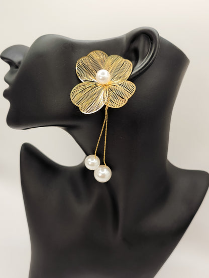 Pearl Flower Tassel Drop Earrings