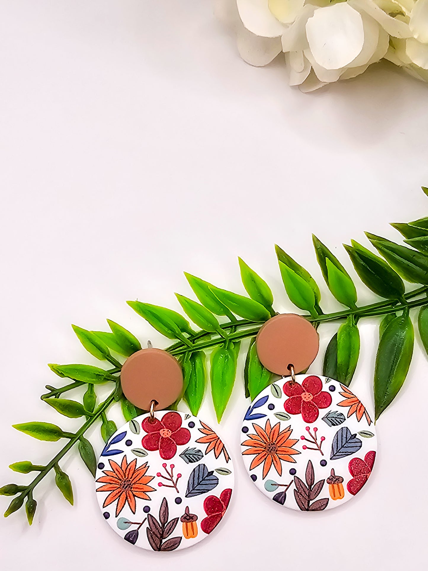 Daisy Floral Acrylic Round Dangles