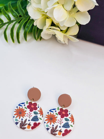 Daisy Floral Acrylic Round Dangles