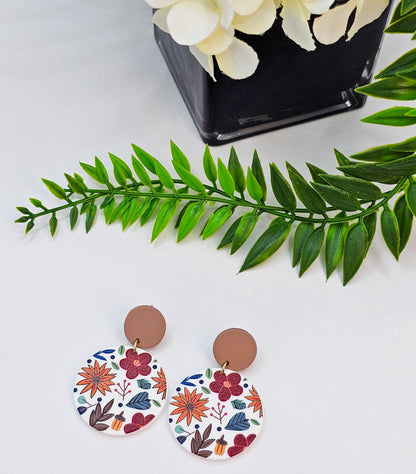 Daisy Floral Acrylic Round Dangles