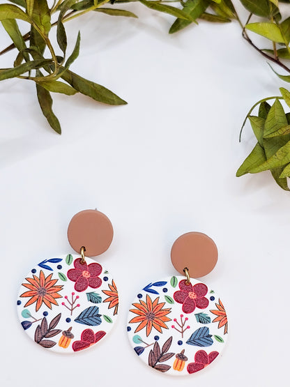 Daisy Floral Acrylic Round Dangles