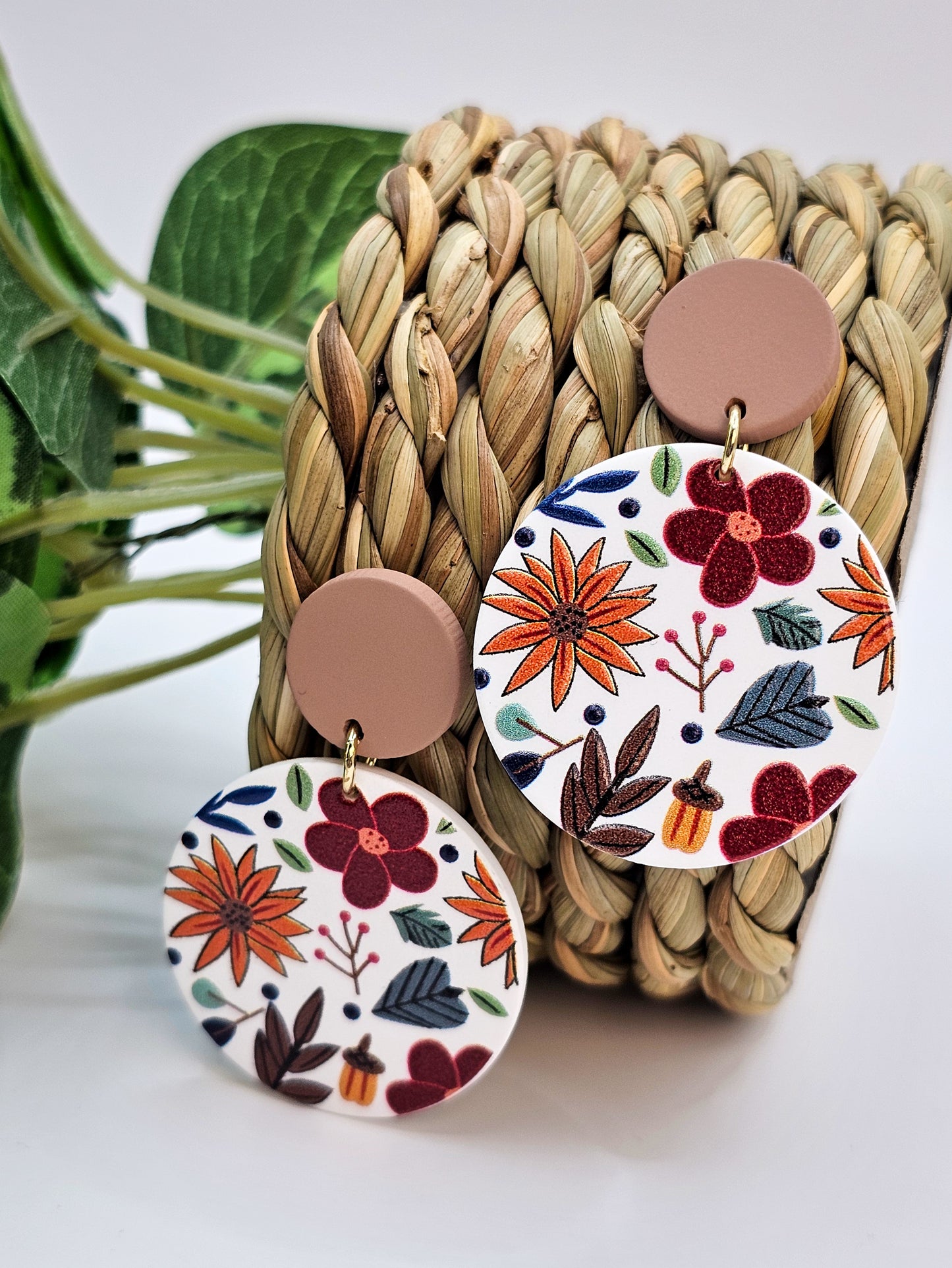Daisy Floral Acrylic Round Dangles