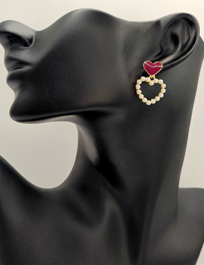 Amour Heart-shaped Pearl Hoops