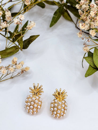 Pineapple Pearl Alloy Stud Earrings