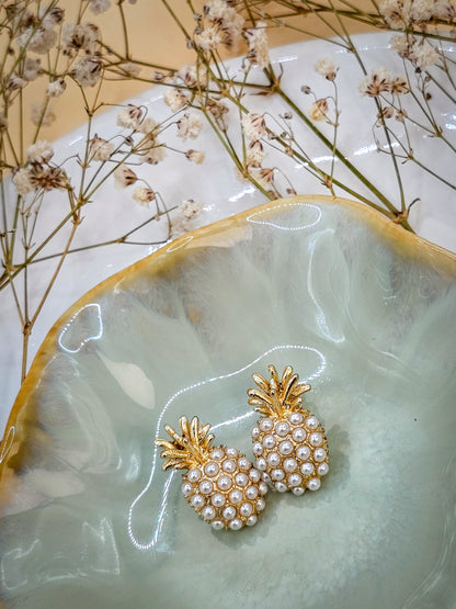 Pineapple Pearl Alloy Stud Earrings