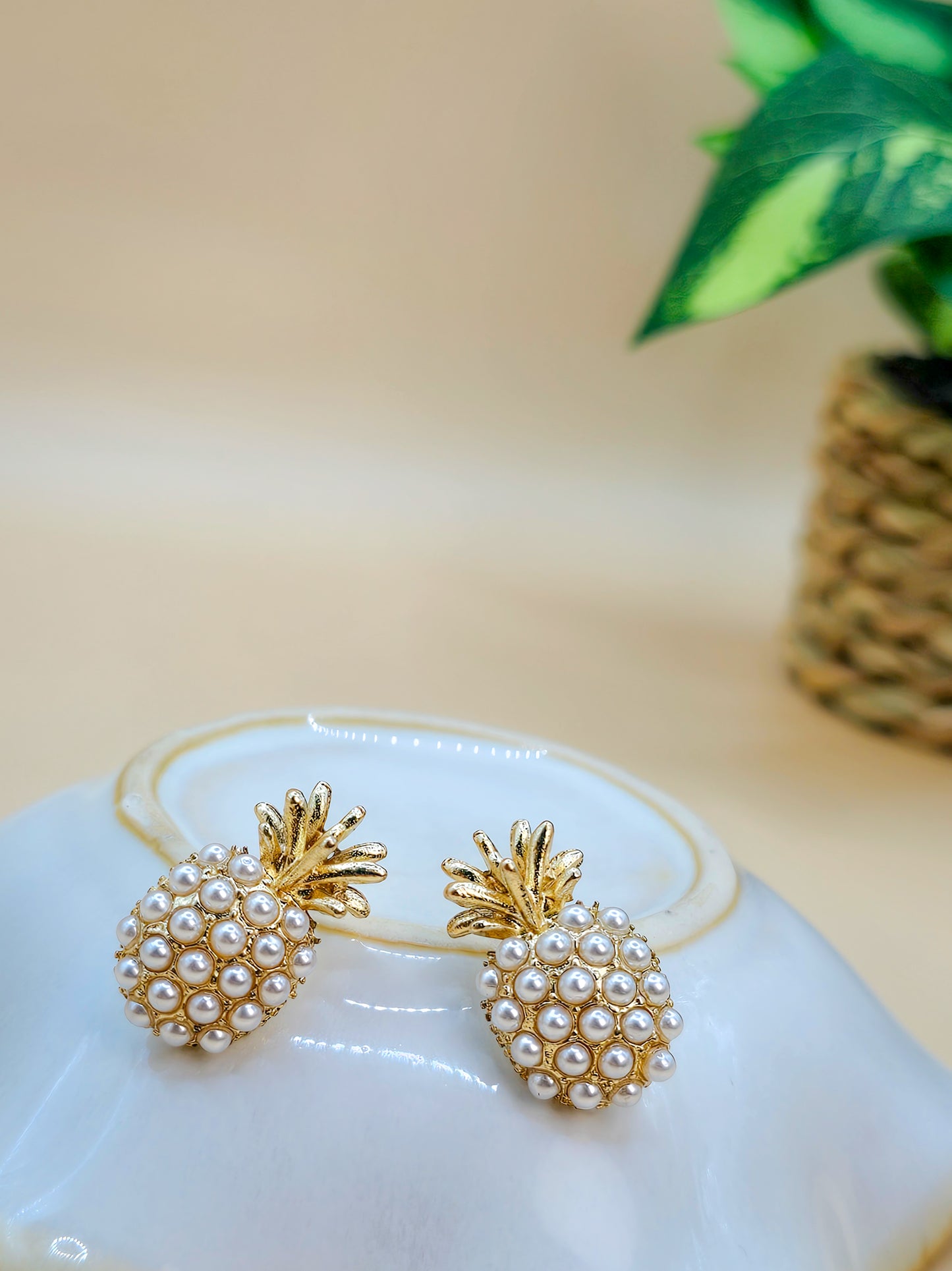 Pineapple Pearl Alloy Stud Earrings