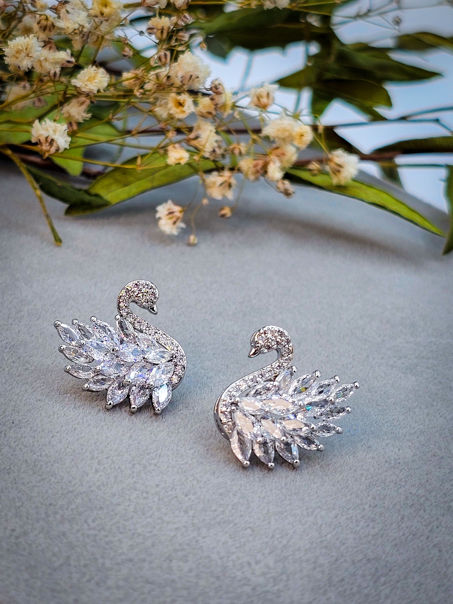Silvery Zirconium Swan Sparkling Studs
