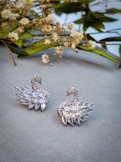 Silvery Zirconium Swan Sparkling Studs