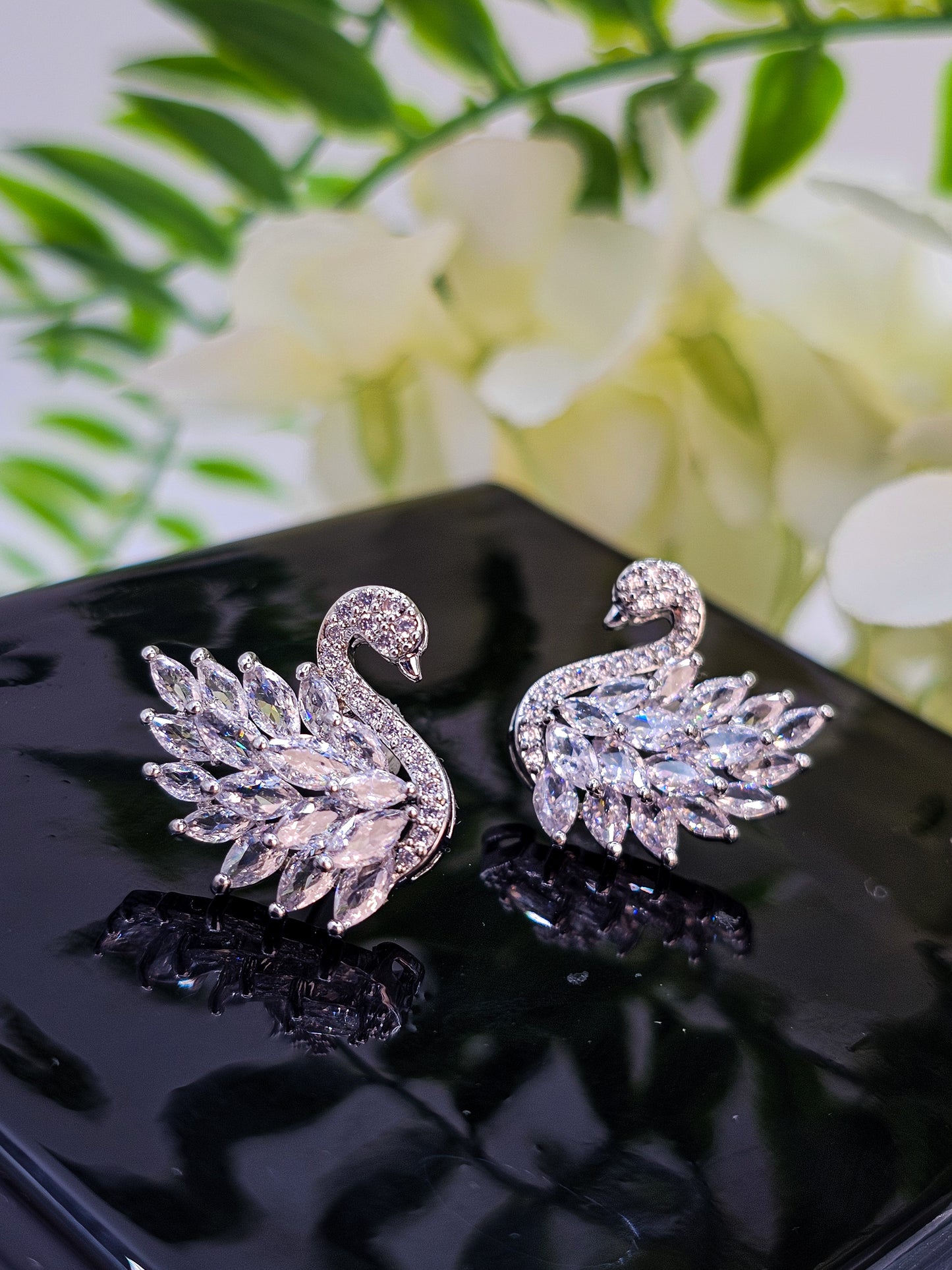 Silvery Zirconium Swan Sparkling Studs