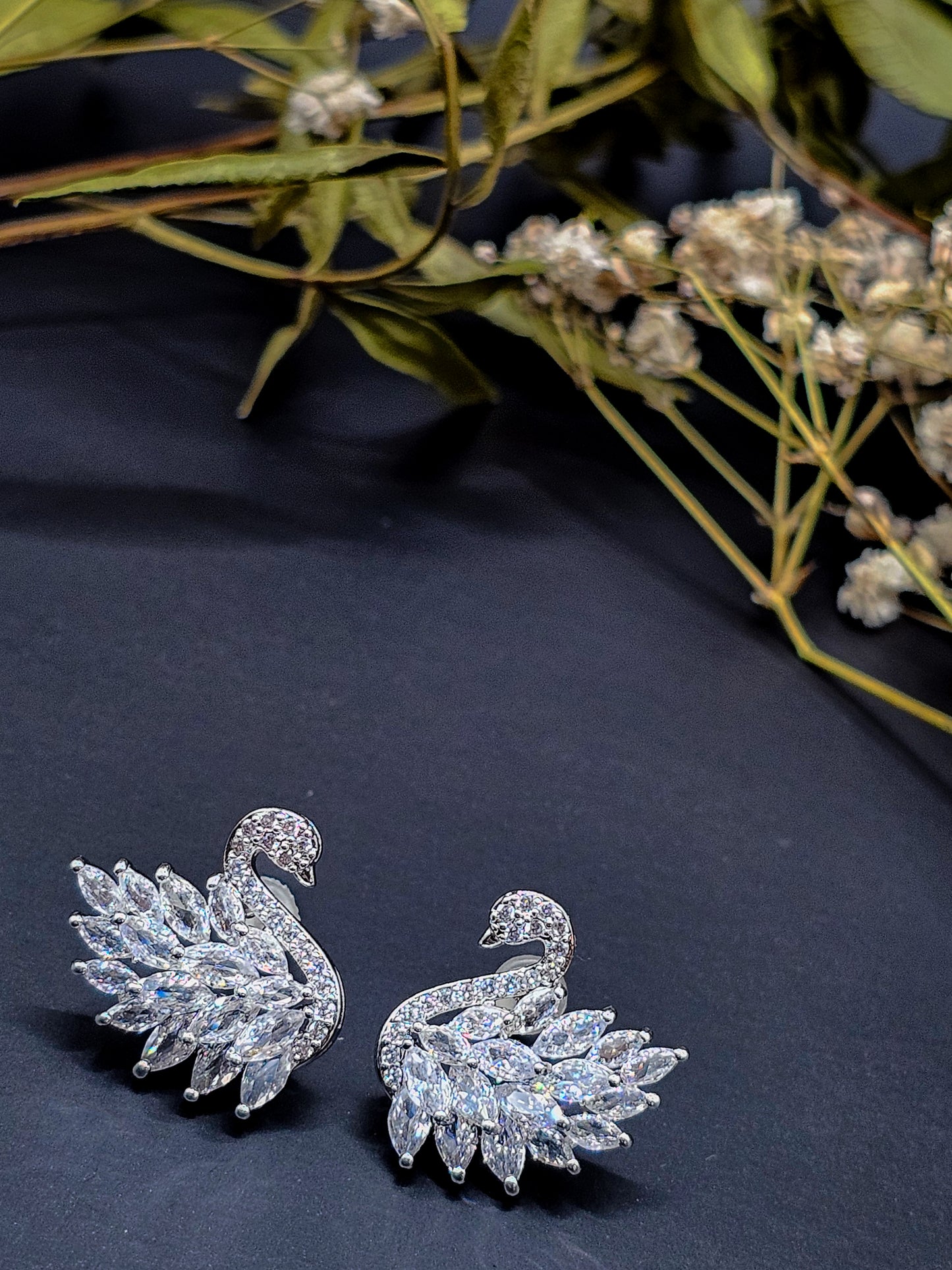 Silvery Zirconium Swan Sparkling Studs
