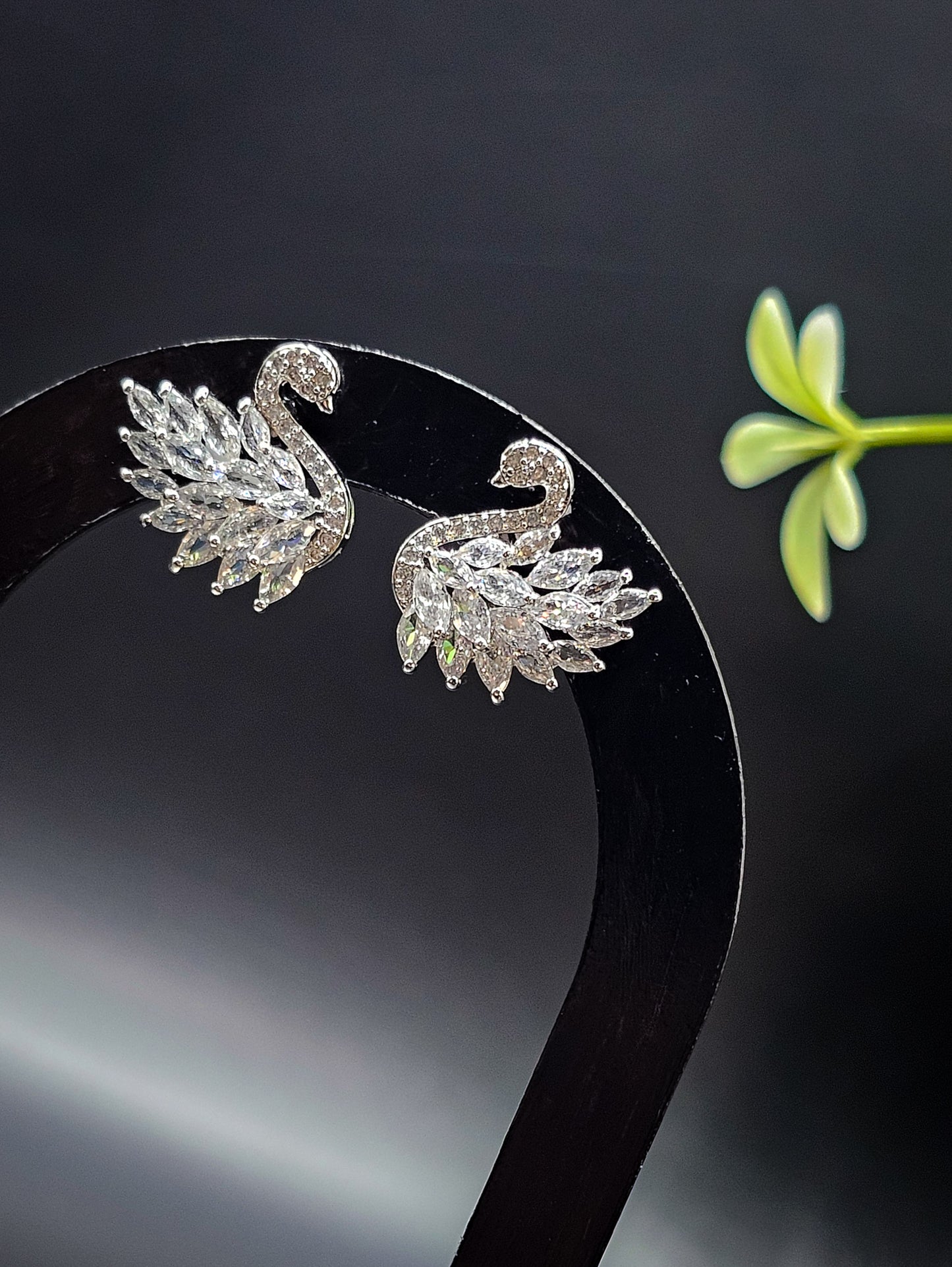 Silvery Zirconium Swan Sparkling Studs
