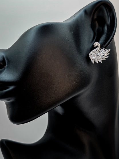 Silvery Zirconium Swan Sparkling Studs