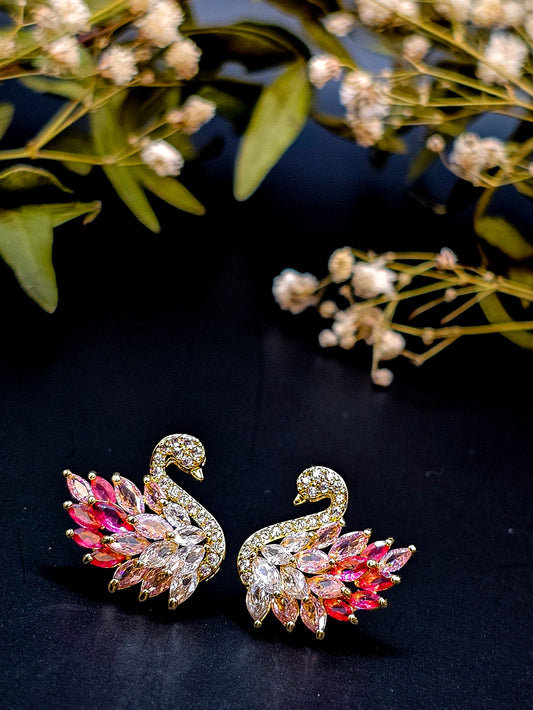 Golden Powder Swan Sparkling Studs