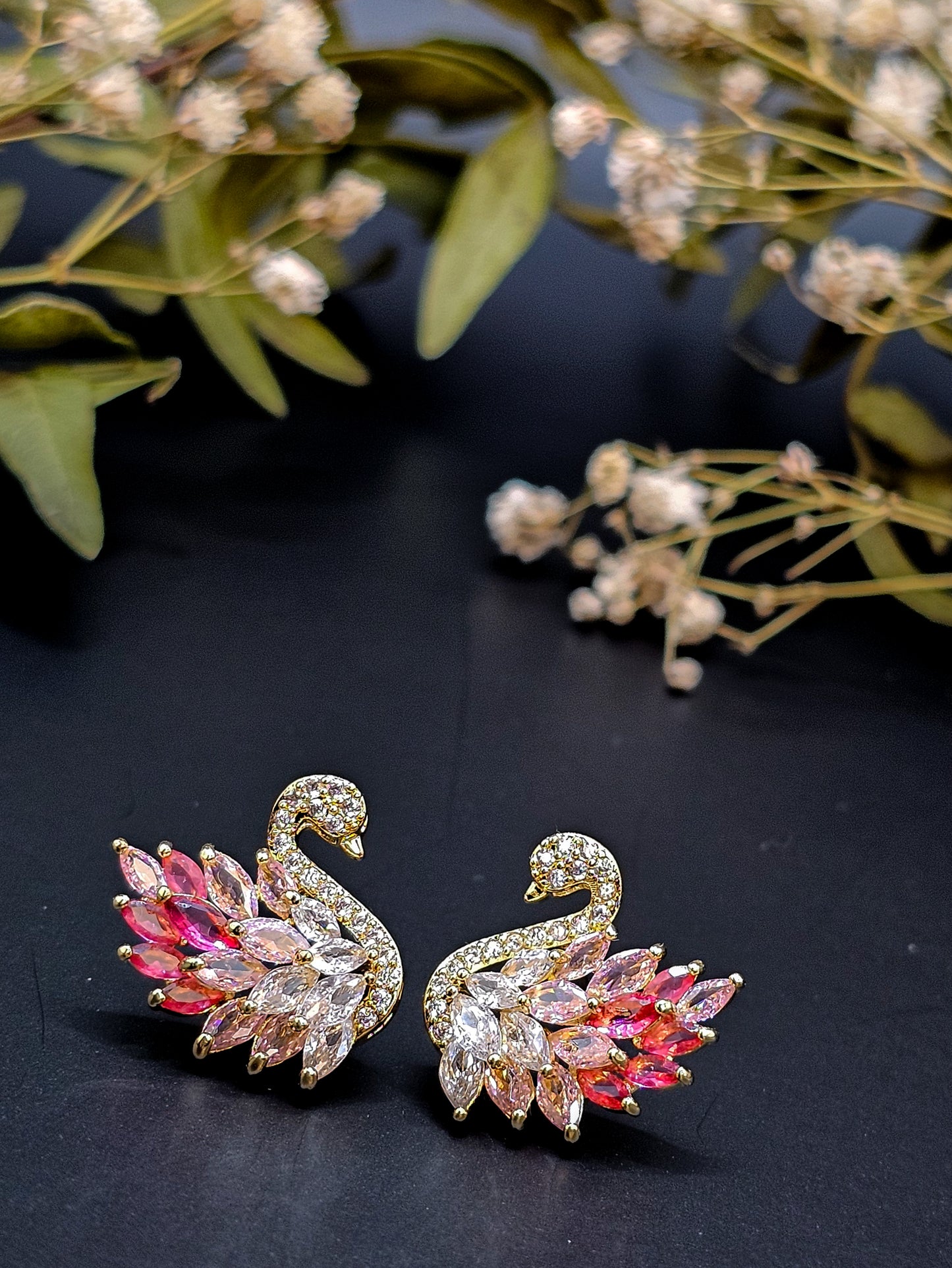 Golden Powder Swan Sparkling Studs
