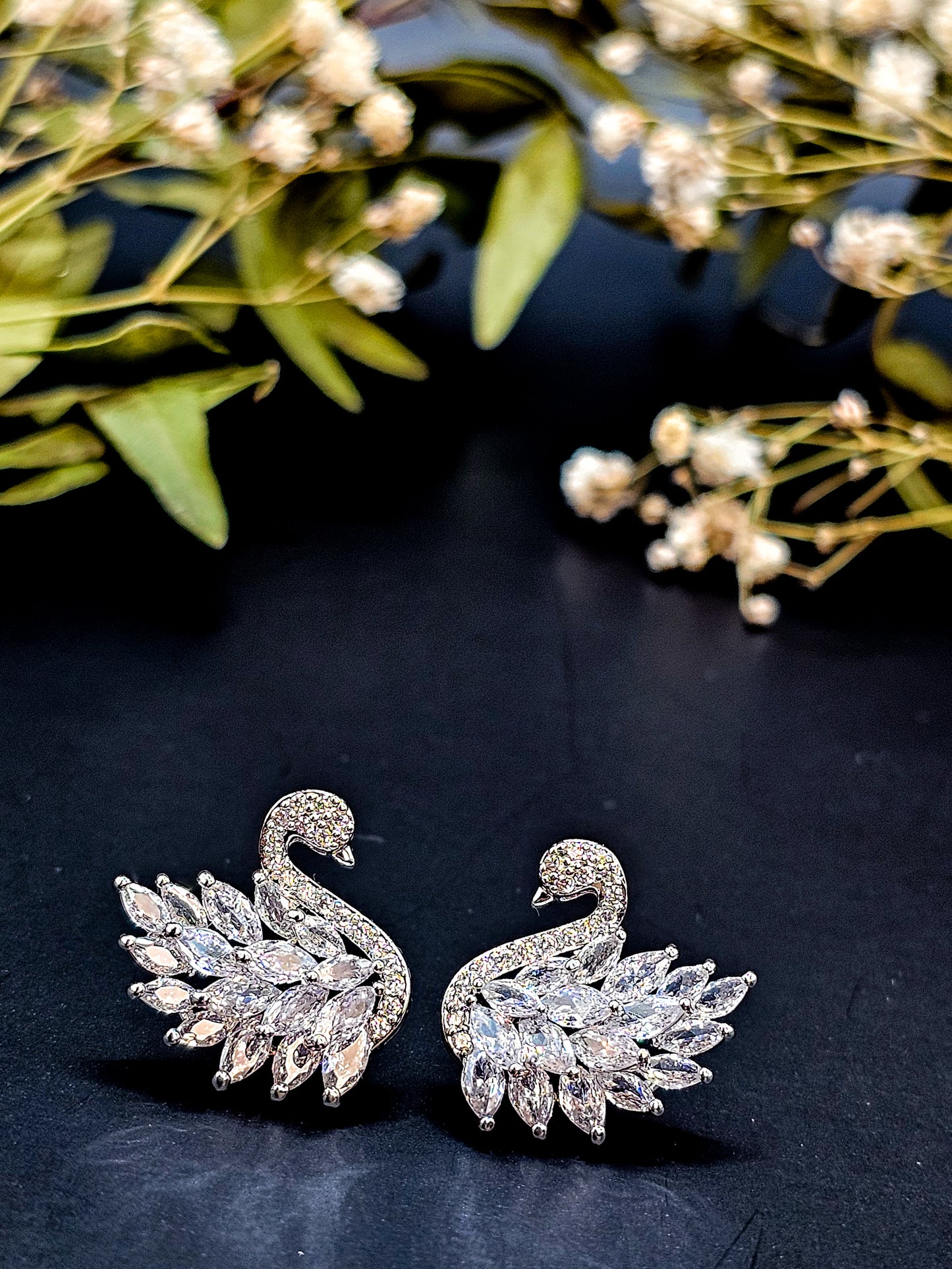 Silvery Zirconium Swan Sparkling Studs