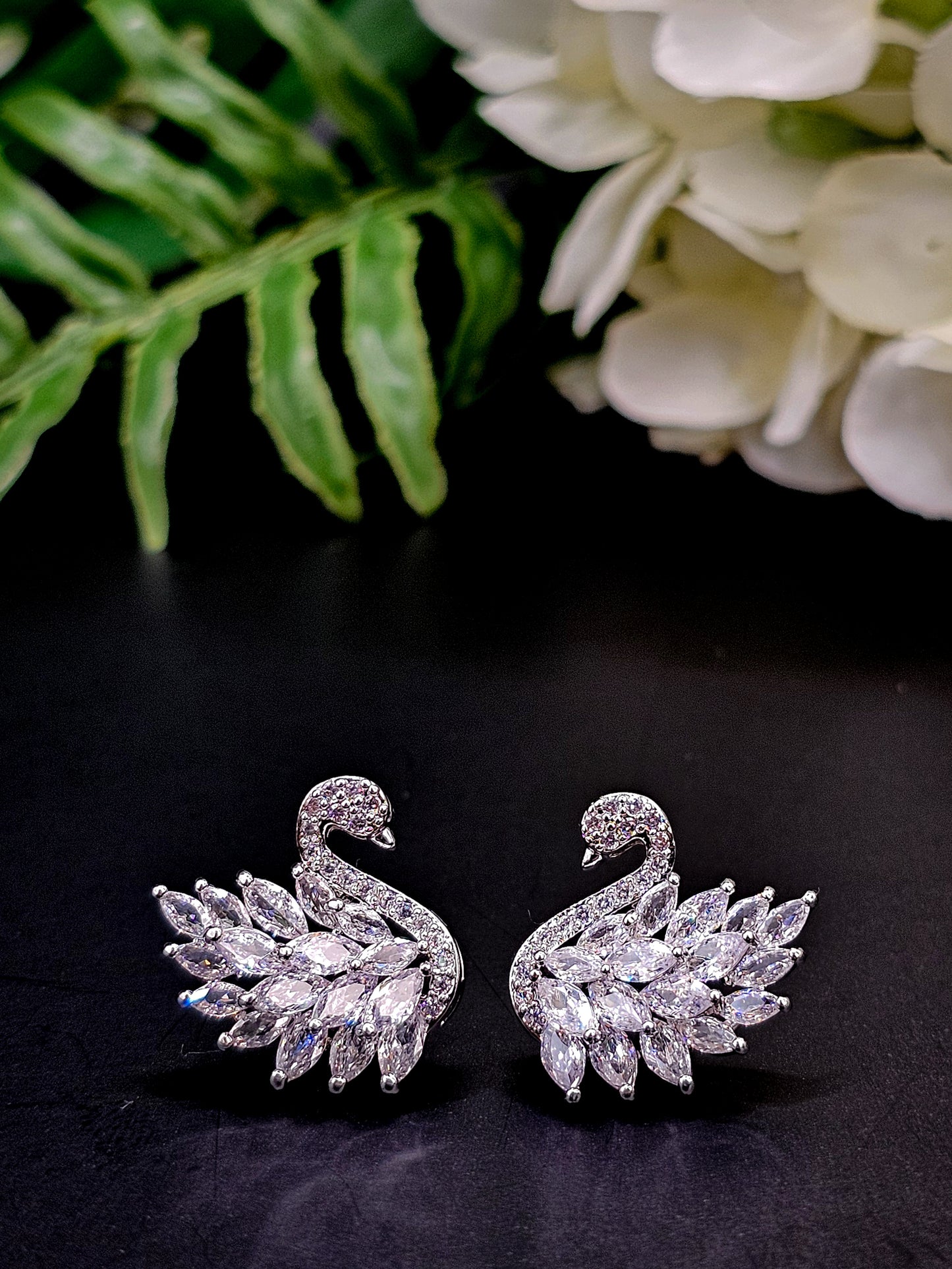 Silvery Zirconium Swan Sparkling Studs