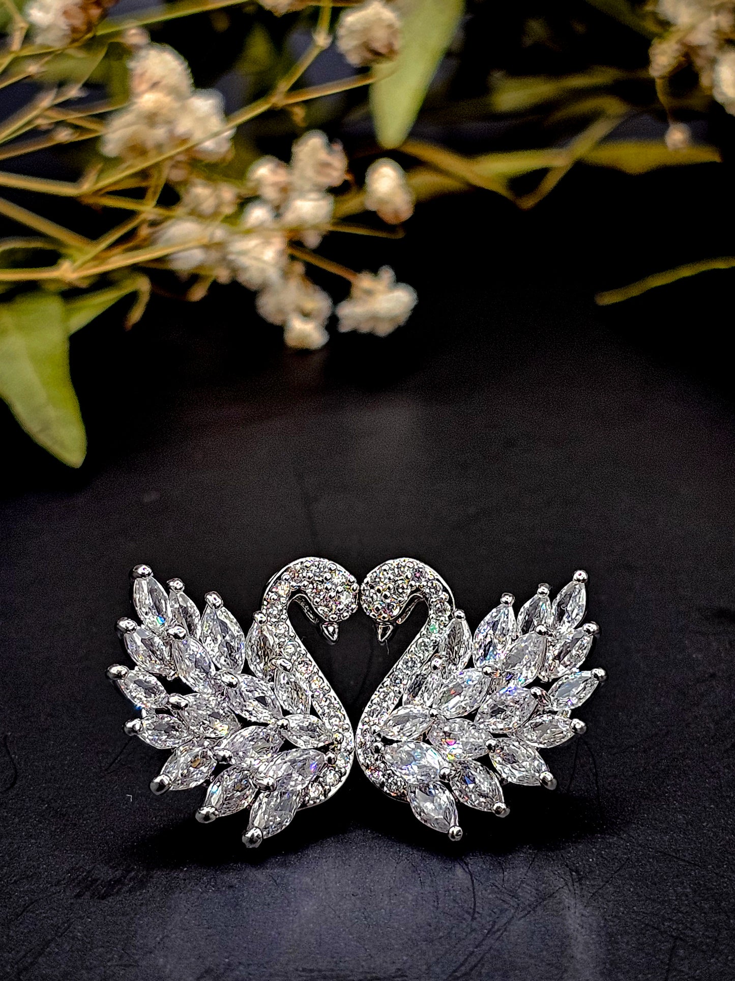 Silvery Zirconium Swan Sparkling Studs