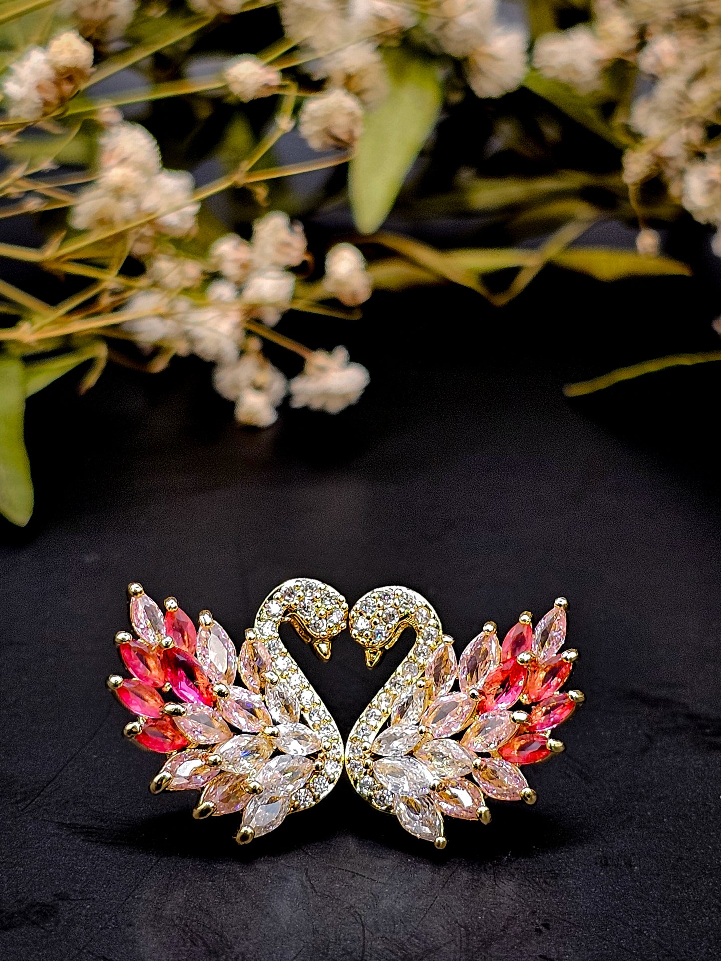 Golden Powder Swan Sparkling Studs