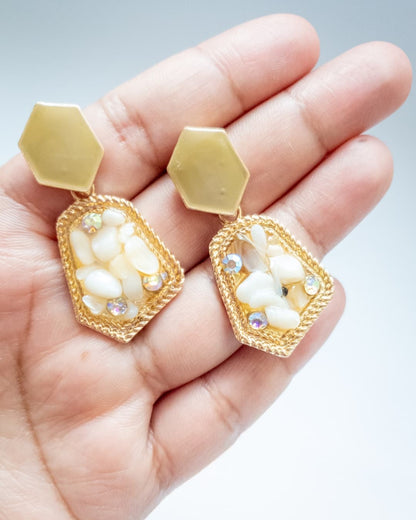 Vintage Retro Ivory Stone Earrings