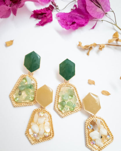 Vintage Retro Emerald Stone Earrings