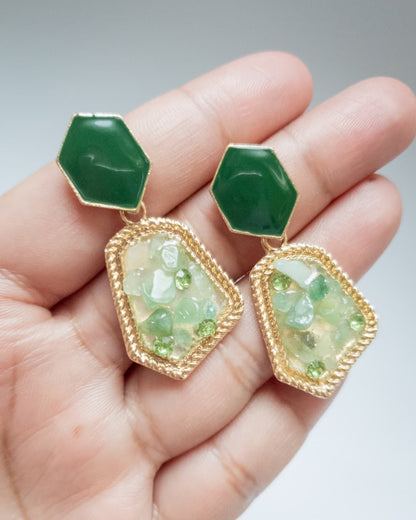 Vintage Retro Emerald Stone Earrings