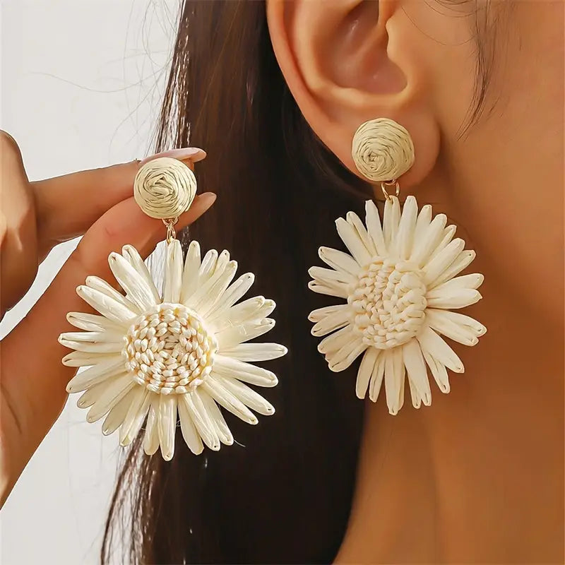 Boho Daisy Raffia Earrings
