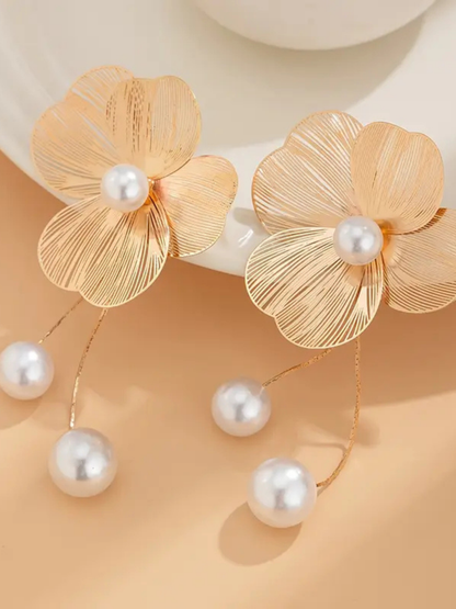 Pearl Flower Tassel Drop Earrings