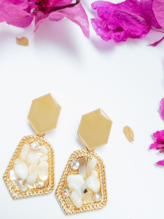 Vintage Retro Ivory Stone Earrings