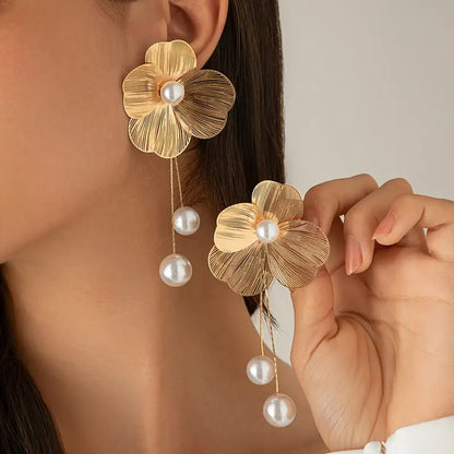 Pearl Flower Tassel Drop Earrings